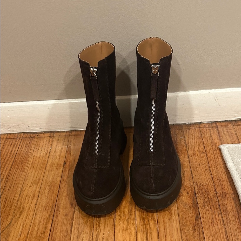 Brown Suede Ankle Boots with Zipper